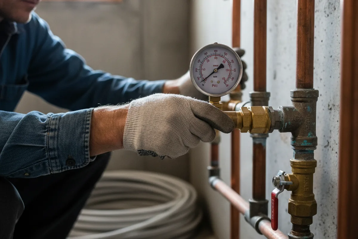 Pressure testing a repaired line during Water Line Repair in New Salisbury